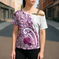 Aloha Hawaii Tapa Cross Shoulder Shirt Vibrant Fuchsia Hawaiian Ipu LT7 - Polynesian Pride