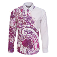 Aloha Hawaii Tapa Family Matching Off The Shoulder Long Sleeve Dress and Hawaiian Shirt Vibrant Fuchsia Hawaiian Ipu - Polynesian Pride