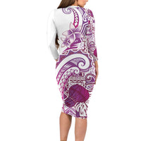 Aloha Hawaii Tapa Long Sleeve Bodycon Dress Vibrant Fuchsia Hawaiian Ipu - Polynesian Pride