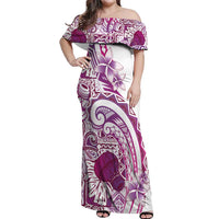Aloha Hawaii Tapa Off Shoulder Maxi Dress Vibrant Fuchsia Hawaiian Ipu - Polynesian Pride