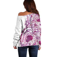 Aloha Hawaii Tapa Off Shoulder Sweater Vibrant Fuchsia Hawaiian Ipu - Polynesian Pride
