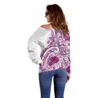 Aloha Hawaii Tapa Off Shoulder Sweater Vibrant Fuchsia Hawaiian Ipu - Polynesian Pride