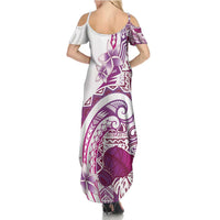 Aloha Hawaii Tapa Summer Maxi Dress Vibrant Fuchsia Hawaiian Ipu - Polynesian Pride