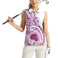 Aloha Hawaii Tapa Women Sleeveless Polo Shirt Vibrant Fuchsia Hawaiian Ipu - Polynesian Pride