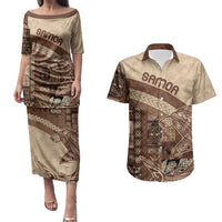 Samoa Mamanu Siapo Mocha Couples Matching Puletasi and Hawaiian Shirt Tatau Malie