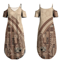 Samoa Mamanu Siapo Mocha Couples Matching Summer Maxi Dress and Hawaiian Shirt Tatau Malie