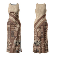 Samoa Mamanu Siapo Mocha Couples Matching Tank Maxi Dress and Long Sleeve Button Shirt Tatau Malie