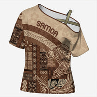 Samoa Mamanu Siapo Mocha Cross Shoulder Shirt Tatau Malie