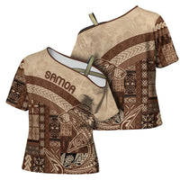 Samoa Mamanu Siapo Mocha Cross Shoulder Shirt Tatau Malie