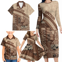 Samoa Mamanu Siapo Mocha Family Matching Long Sleeve Bodycon Dress and Hawaiian Shirt Tatau Malie