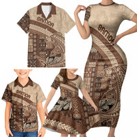 Samoa Mamanu Siapo Mocha Family Matching Short Sleeve Bodycon Dress and Hawaiian Shirt Tatau Malie