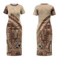 Samoa Mamanu Siapo Mocha Family Matching Short Sleeve Bodycon Dress and Hawaiian Shirt Tatau Malie