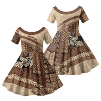 Samoa Mamanu Siapo Mocha Family Matching Summer Maxi Dress and Hawaiian Shirt Tatau Malie