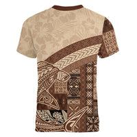 Samoa Mamanu Siapo Mocha Women V-Neck T-Shirt Tatau Malie