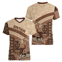 Samoa Mamanu Siapo Mocha Women V-Neck T-Shirt Tatau Malie