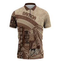 Samoa Mamanu Siapo Mocha Zipper Polo Shirt Tatau Malie