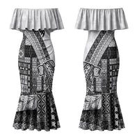 Samoa Mamanu Siapo Classic Black Couples Matching Mermaid Dress and Long Sleeve Button Shirt Tatau Malie