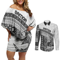 Samoa Mamanu Siapo Classic Black Couples Matching Off Shoulder Short Dress and Long Sleeve Button Shirt Tatau Malie