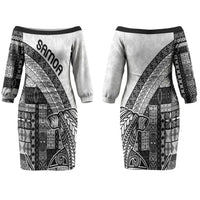 Samoa Mamanu Siapo Classic Black Couples Matching Off The Shoulder Long Sleeve Dress and Long Sleeve Button Shirt Tatau Malie