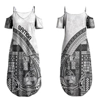 Samoa Mamanu Siapo Classic Black Couples Matching Summer Maxi Dress and Long Sleeve Button Shirt Tatau Malie