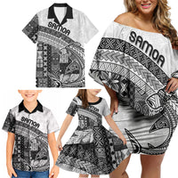 Samoa Mamanu Siapo Classic Black Family Matching Off Shoulder Short Dress and Hawaiian Shirt Tatau Malie