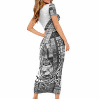 Samoa Mamanu Siapo Classic Black Short Sleeve Bodycon Dress Tatau Malie