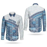 Samoa Mamanu Siapo Royal Blue Couples Matching Off Shoulder Maxi Dress and Long Sleeve Button Shirt Tatau Malie