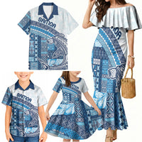 Samoa Mamanu Siapo Royal Blue Family Matching Mermaid Dress and Hawaiian Shirt Tatau Malie