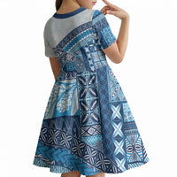 Samoa Mamanu Siapo Royal Blue Kid Short Sleeve Dress Tatau Malie