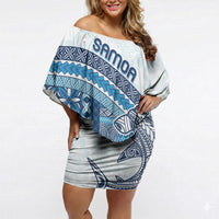Samoa Mamanu Siapo Royal Blue Off Shoulder Short Dress Tatau Malie