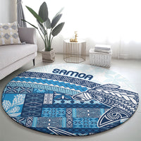 Samoa Mamanu Siapo Royal Blue Round Carpet Tatau Malie