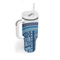 Samoa Mamanu Siapo Royal Blue Tumbler With Handle Tatau Malie