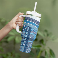 Samoa Mamanu Siapo Royal Blue Tumbler With Handle Tatau Malie