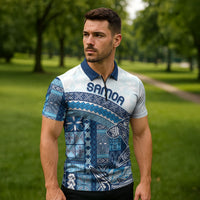 Samoa Mamanu Siapo Royal Blue Zipper Polo Shirt Tatau Malie