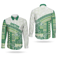 Samoa Mamanu Siapo Forest Green Couples Matching Off Shoulder Maxi Dress and Long Sleeve Button Shirt Tatau Malie