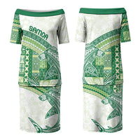 Samoa Mamanu Siapo Forest Green Couples Matching Puletasi and Long Sleeve Button Shirt Tatau Malie