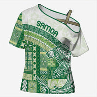 Samoa Mamanu Siapo Forest Green Cross Shoulder Shirt Tatau Malie