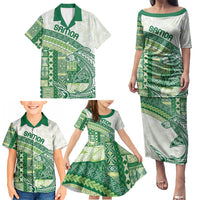 Samoa Mamanu Siapo Forest Green Family Matching Puletasi and Hawaiian Shirt Tatau Malie
