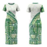Samoa Mamanu Siapo Forest Green Family Matching Short Sleeve Bodycon Dress and Hawaiian Shirt Tatau Malie