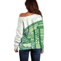 Samoa Mamanu Siapo Forest Green Off Shoulder Sweater Tatau Malie