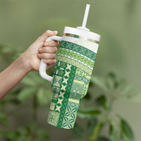 Samoa Mamanu Siapo Forest Green Tumbler With Handle Tatau Malie