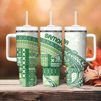 Samoa Mamanu Siapo Forest Green Tumbler With Handle Tatau Malie