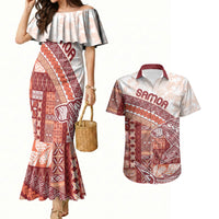Samoa Mamanu Siapo Crimson Couples Matching Mermaid Dress and Hawaiian Shirt Tatau Malie