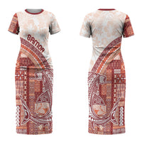 Samoa Mamanu Siapo Crimson Couples Matching Short Sleeve Bodycon Dress and Long Sleeve Button Shirt Tatau Malie