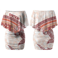 Samoa Mamanu Siapo Crimson Family Matching Off Shoulder Short Dress and Hawaiian Shirt Tatau Malie