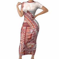 Samoa Mamanu Siapo Crimson Short Sleeve Bodycon Dress Tatau Malie