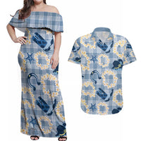 Aloha Hawaii Paniolo Jeans Palaka Couples Matching Off Shoulder Maxi Dress and Hawaiian Shirt Coastal Rodeo - Polynesian Pride
