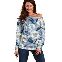Aloha Hawaii Paniolo Jeans Palaka Off Shoulder Sweater Coastal Rodeo LT7 Women Pastel Blue - Polynesian Pride