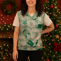 Aloha Hawaii Paniolo Mint Palaka Christmas Knitted V-Neck Vest Coastal Rodeo - Polynesian Pride