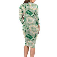 Aloha Hawaii Paniolo Mint Palaka Long Sleeve Bodycon Dress Coastal Rodeo - Polynesian Pride